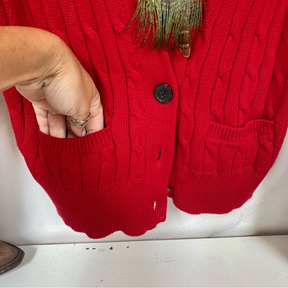 CHAPS cable knit boho cardigan w cottagecore equestrian cabin vibe - Picture 3 of 13